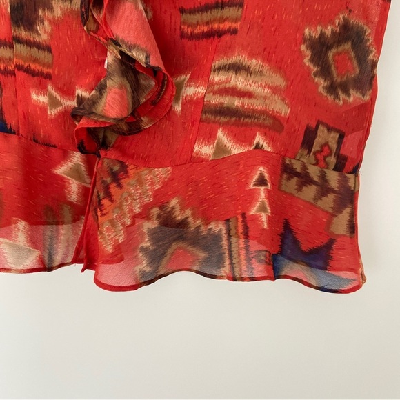 CHAPS DENIM VINTAGE STYLE ORANGE/BROWN SHORT SLEEVE TOP/BLOUSE W/FRONT RUFFLE, L - Picture 6 of 12